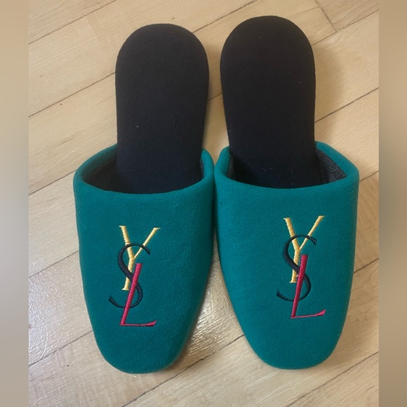 Yves Saint Laurent Shoes - NEW Yves Saint Laurent Teal Logo Women's Slippers